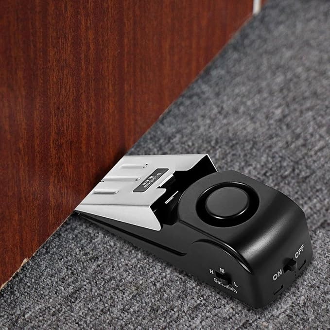 EMDMAK Door Stop Alarm with 120DB Siren Door Stop for Home & Travel (Black) (Pack of 2)