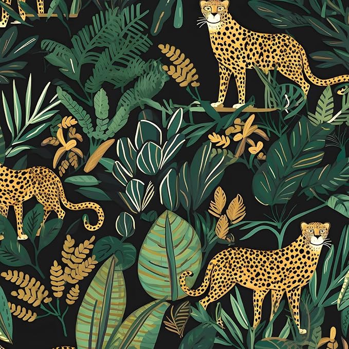 Black Gold Vintage Leopard Peel and Stick Wallpaper 17.5" x 197" | Waterproof Vinyl Self Adhesive Removable Renter Friendly Floral Contact Paper
