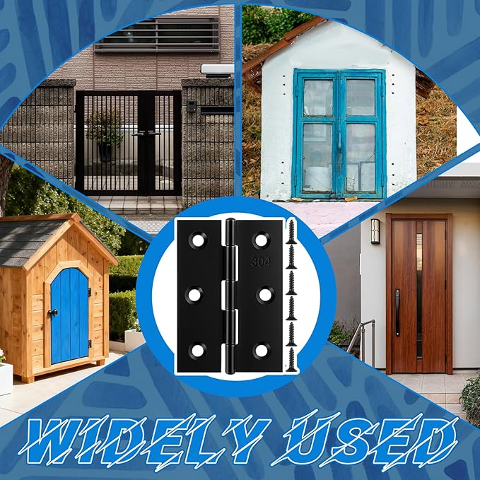 20 Pack Black Door Hinges 3 Inch, Stainless Steel Folding Hinges Interior Hinge Black Butt Hinge for Furniture Wooden Box Chest Window Case Lid Home Use