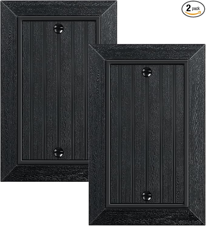 2-Pack Classic Beadboard Single Blank Wall Plate, Unbreakable Polycarbonate Wall Plate Cover, Matte Black 1 Gang Wall Plate for Unused Outlets/Switches