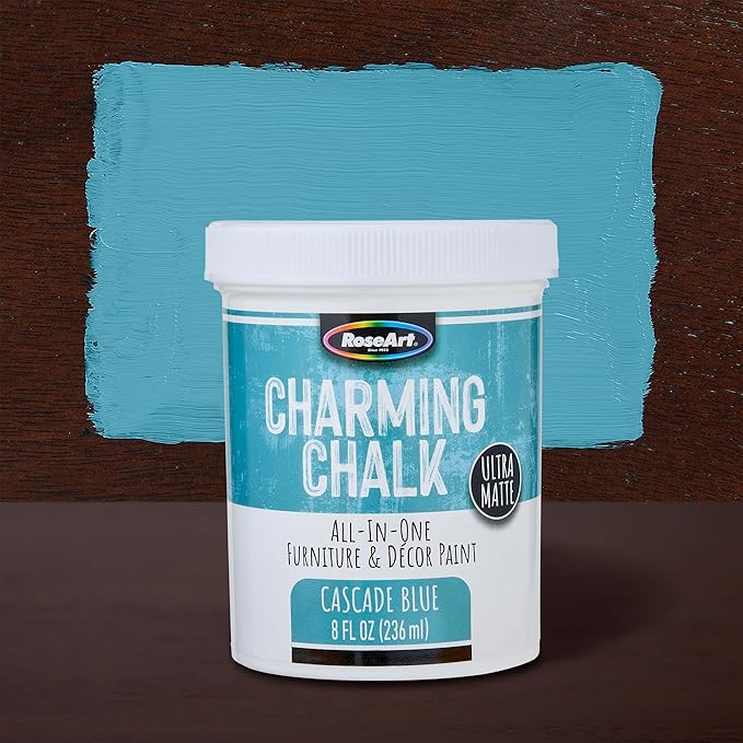 Charming Chalk All-In-One Furniture & Décor Paint - 8oz Cascade Blue, Ultra Matte Chalk Finish Paint, Ideal For All Techniques Including Distressing, No Prep Needed, Made In USA