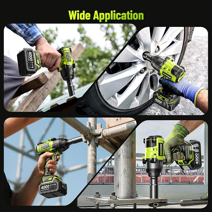 1032 ft-lbs(1400N.m) 1/2 Inch Cordless Brushless Impact Wrench | Includes 2x4.0Ah batteries and fast charger with 11pc tire repair kit, 3-speed, auto-stop, LED light, for car truck RV mower