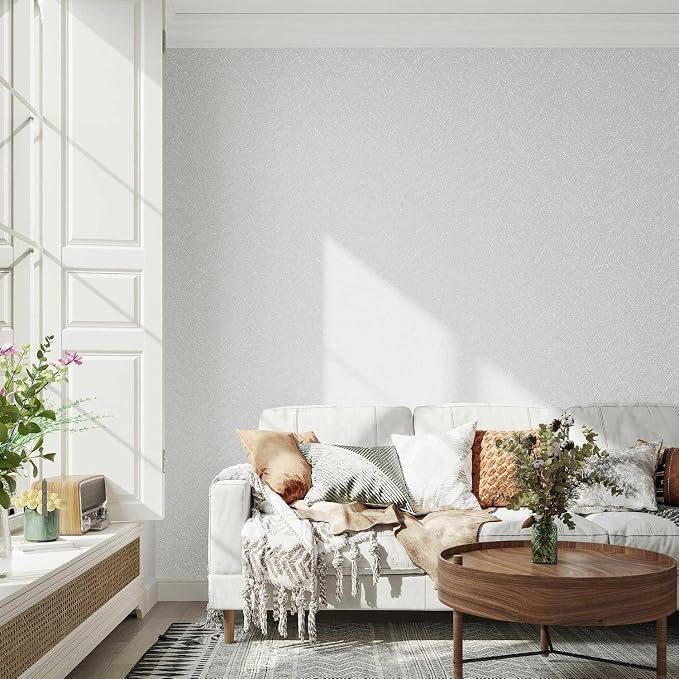 White Textured Wallpaper Peel and Stick Silk Embossed Vinyl Contact Paper | 15.7" x 787.4" Removable Wrap Paper for Cabinet - New Environmentally Friendly Upgrade Wall Paper for Cabinets Shelves