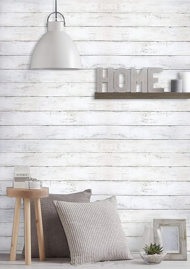 CiCiwind 590 in x17.7 in White Wood Peel and Stick Wallpaper Removable Vintage Wood Plank Wall Paper Self Adhesive Decorative Wall Covering