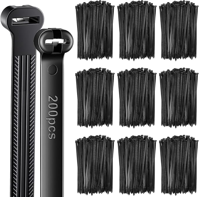 Blulu 200 Pcs 13 Inch Heavy Duty Cable Zip Ties, 9.7mm Extra Wide, 100 Lbs Tensile Strength, Metal Tooth Stainless Steel Locking, Black UV Resistant Wire Wraps for Industrial, Indoor and Outdoor Use