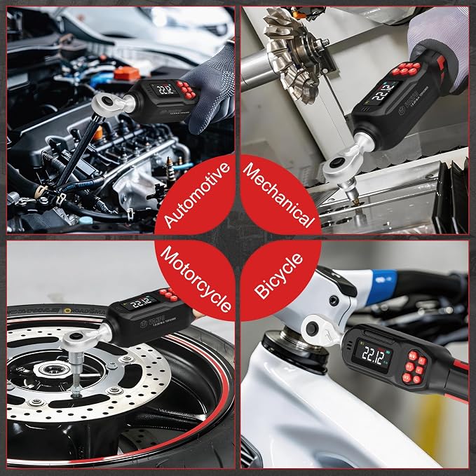 VANPO 1/4 Drive Digital Torque Wrench Set 1.11-22.12 ft.lb, ±2% Accuracy | 1.5-30 N.m Electronic Torque Wrench Set with Bits & Sockets, Buzzer/LED Indicator Alarm, for Carbon Fiber Bike, Motorcycle
