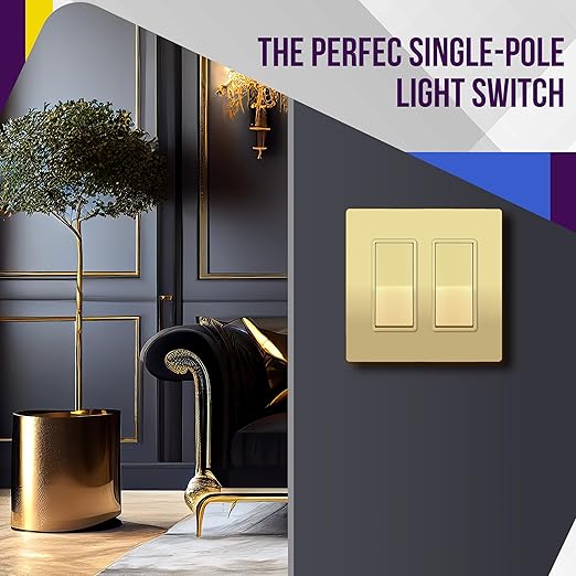 ENERLITES Elite Series Decorator Switch with Screwless Wall Plate, Paddle Light Switch, Single Pole, 3 Wire, Grounding Screw, Residential Grade, 15A 120V, UL Listed, 91150-GDWP, Gold with Wall Plate