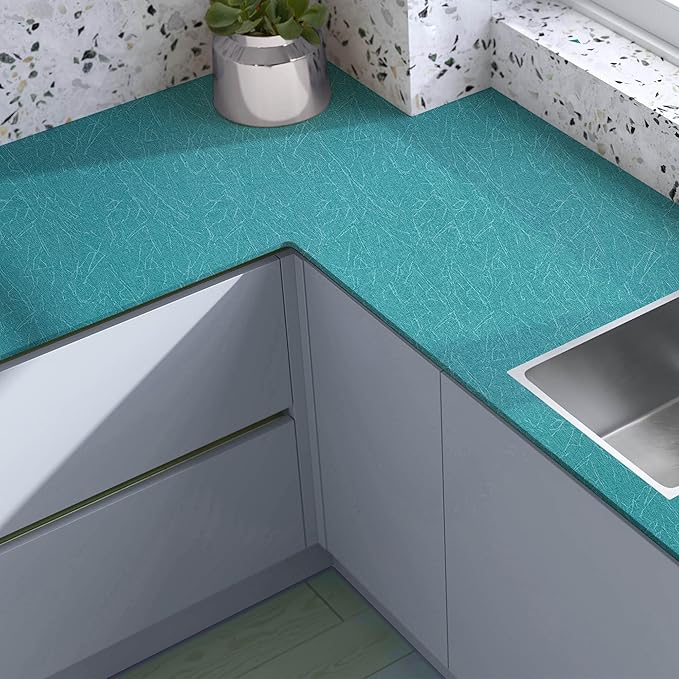 Teal Peel and Stick Self Adhesive Wallpaper Countertop Contact Paper | Removable Waterproof Bathroom 15.7" X 118" Kitchen Vinyl Wrap for Cabinet Countertops Wall Counter Top Paper