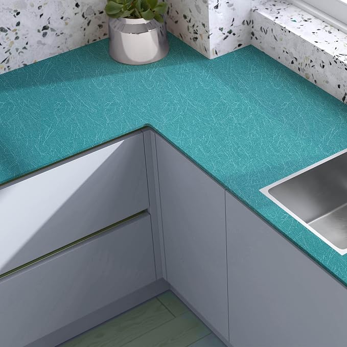 Teal Peel and Stick Self Adhesive Wallpaper Countertop Contact Paper | Removable Waterproof Bathroom 15.7" X 393.7" Kitchen Vinyl Wrap for Cabinet Countertops Wall Counter Top Paper