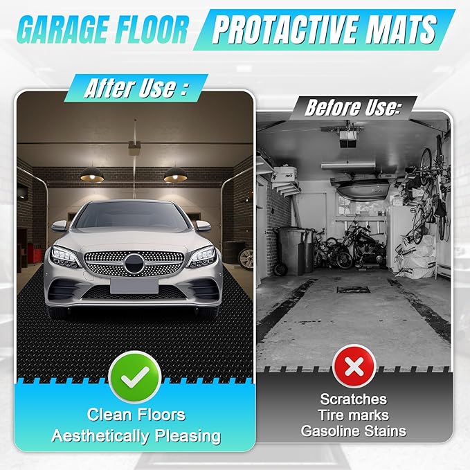 4 x 20 FT Garage Floor Mat, Diamond Plate Rubber Flooring Roll, PVC Garage Flooring Rolls for Under Car, Large SUVs, Pickup Truck, RV, Gym