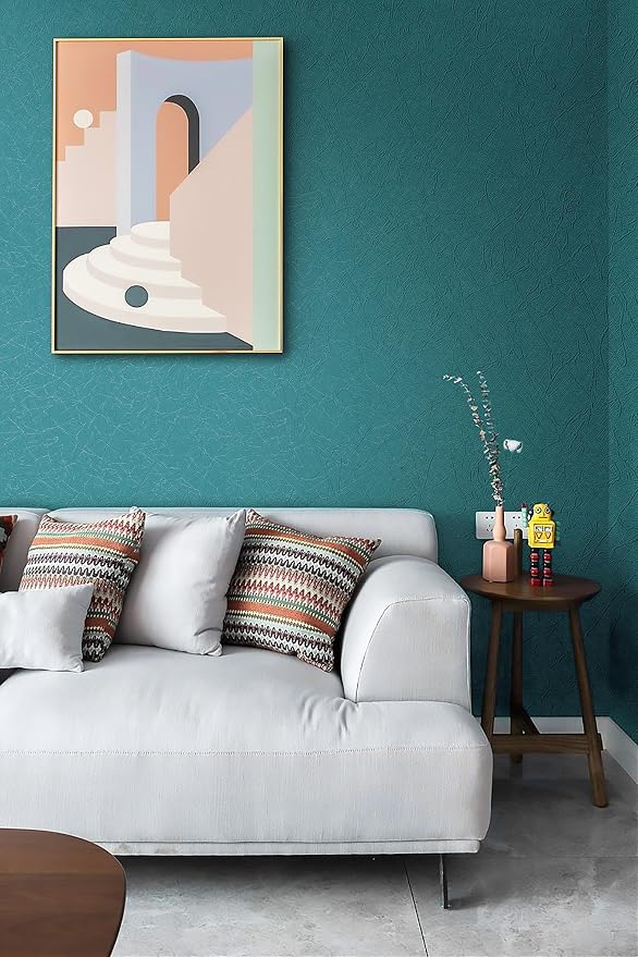 Safiyya Wallpaper Teal Silk Contact Paper Textured Wallpaper Peel and Stick Modern Removable Wall Paper Silk Decorative Self Adhesive Vinyl Rolls 118"x 17.3"