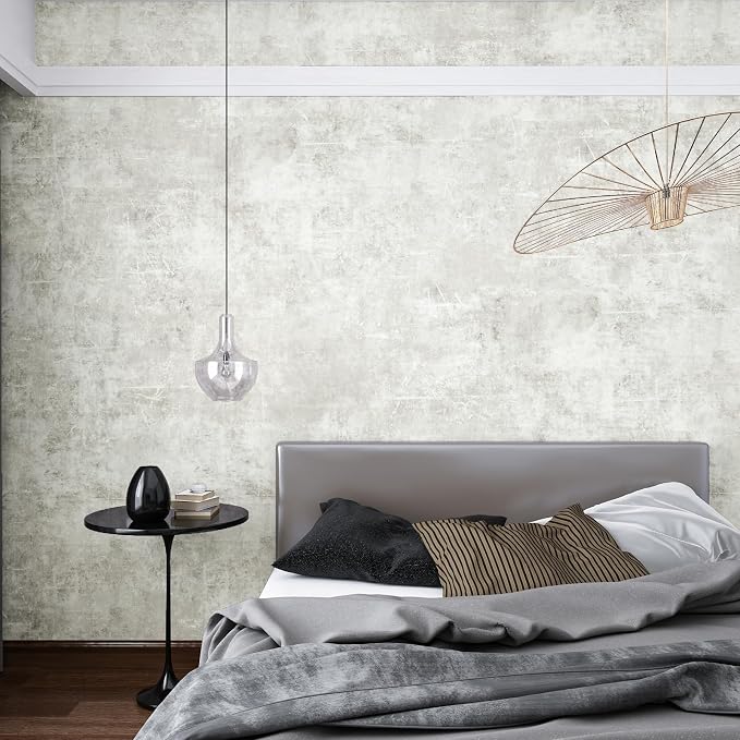 VEELIKE Distressed Concrete Wallpaper Peel and Stick Light Grey Limewash Wallpaper for Bedroom Living Room Accent Wall 24''x354'' Self Adhesive Removable Concrete Look Wall Paper for Bathroom Renters