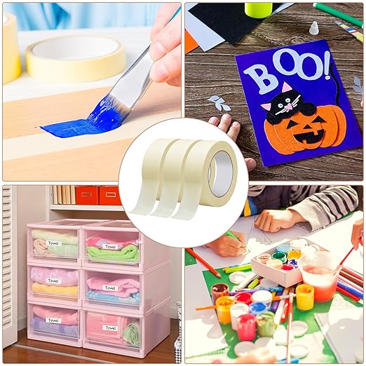 Fainne 3 Rolls Masking Tape Bulk General Purpose Masking Painting Tape 55 Yards for Painting Home Office School Stationery Arts Crafts Basic Use, Easy Removal (1.88 Inch)