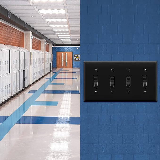 ENERLITES Quad Toggle Light Switch Wall Plate, Standard Size 4-Gang 4.50" x 8.19", Unbreakable Polycarbonate Thermoplastic, 8814-BK, Black