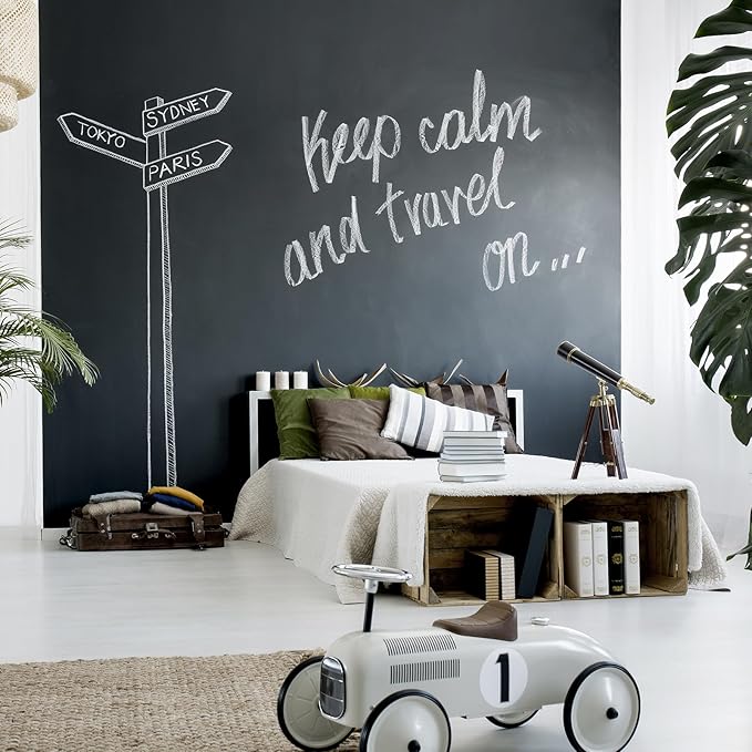 Chalkboard Paint Black Chalk Board Paint for Wall, Wood, Metal, Glass, Plaster Boards Sign, Frame or Any Surface, Use with Chalk Pen Wet Erase, Non-Toxic, Quick-Dry - 1000g, 32Oz Cover 130 sf