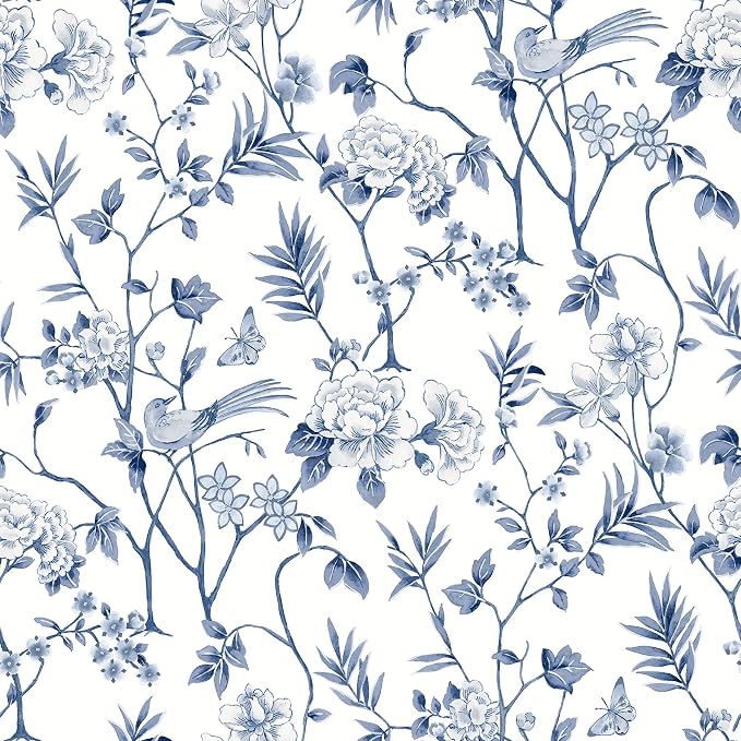 NuWallpaper Chinoiserie Garden Indigo Peel and Stick Wallpaper, NUS6363