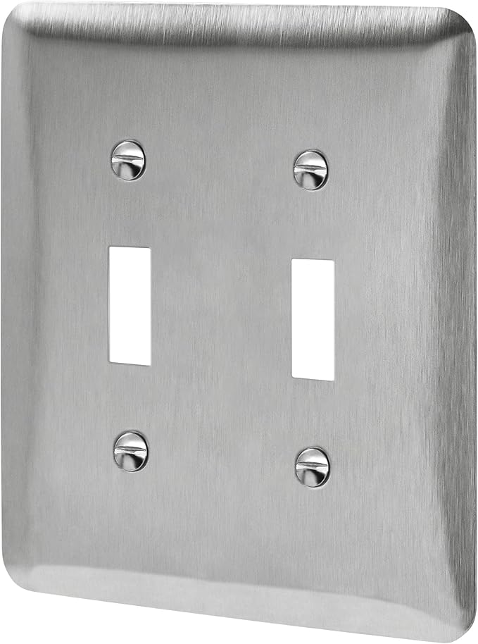 ENERLITES Toggle Light Switch Metal Midway Wall Plate, Corrosion Resistant, Mid-Size 2-Gang 4.88" x 4.92", UL Listed, 7712M, 430 Stainless Steel, Silver