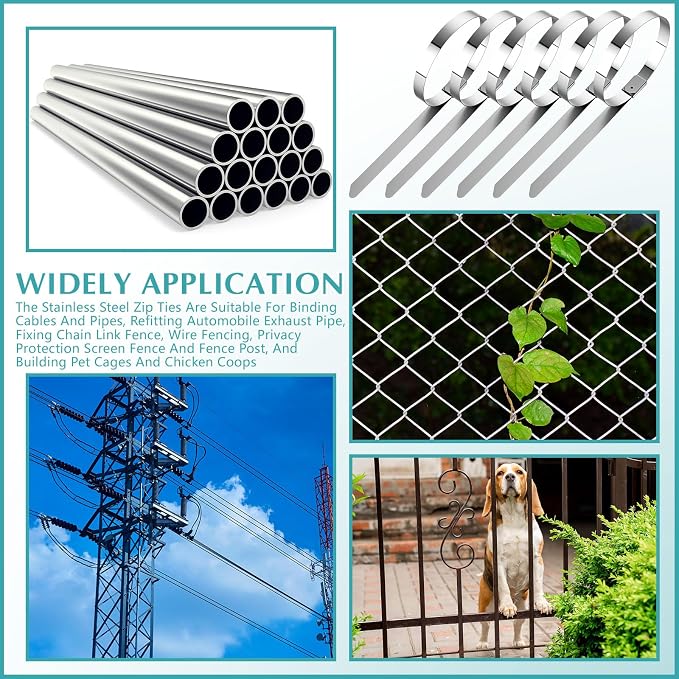 LEIFIDE 500 Pcs Metal Zip Ties 304 Stainless Steel Zip Ties Heavy Duty Self Locking 220 Pound Tensile Strength Cable Suitable for Exhaust Wrapping Fence Outdoor Workshop Canopy (0.31 x 11.8 Inch)