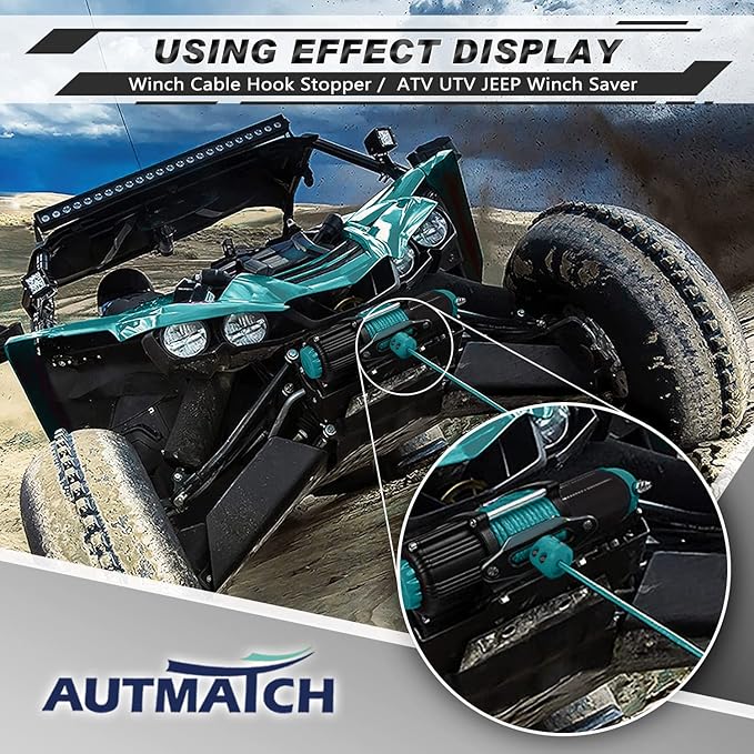 AUTMATCH Winch Cable Hook Stopper (1 Pack), Silicone Rubber Winch Stopper for Wire & Synthetic Rope, Winch Line ATV UTV, Shock Absorbent, Prevent Pulling Bounce and Abrasion, Teal