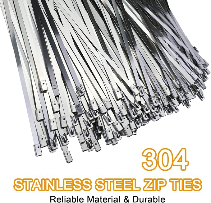 600Pcs Metal Zip Ties Assorted Size 11.8 Inch 304 Stainless Steel Zip Ties Self Locking Heavy Duty 220 Pound Tensile Strength Adjustable Cable Ties for Indoor Outdoor Fence Canopy Workshop