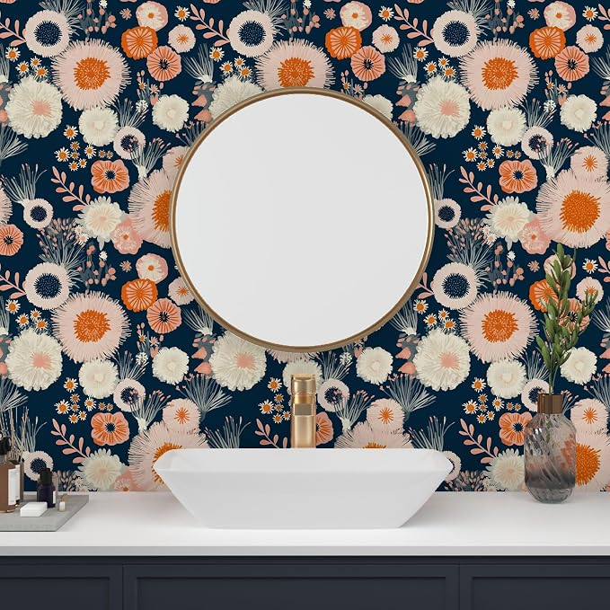 Vintage Blue/Pink Boho Floral Peel and Stick Wallpaper 17.5"x393" | Self Adhesive/Removable/Waterproof/Thick Vinyl Contact Paper for Bathroom Bedroom Shelf Cabinet Drawer,Prepasted,Easy Peel