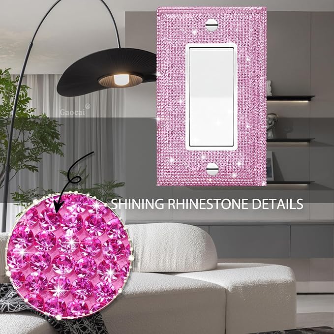 Silver Shiny Pink Rhinestones Wall Plates Light Switch Cover Plate Decorative Wall Plate Rhinestone Bling Light Switch Cover 1 Gang