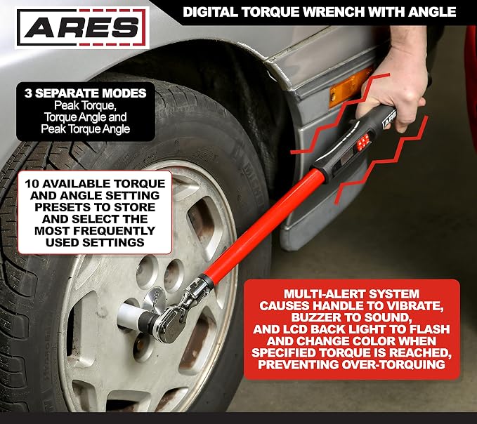 ARES 43008 1/2-Inch Drive Flex Head Digital Torque Wrench | Torque and Angle Readings