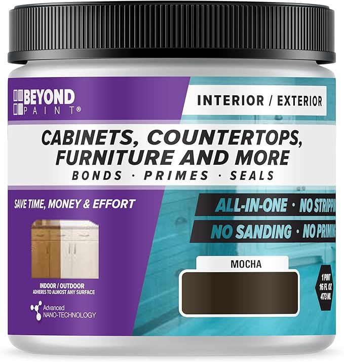 Beyond Paint All-in-One Refinishing Paint, No Sanding, Matte Finish for Cabinets, Countertops, Furniture and Doors, 1 Pint, Mocha