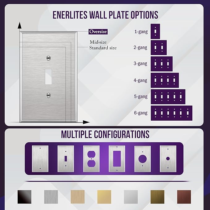 ENERLITES Toggle Light Switch Metal Wall Plate, Corrosion Resistant, Over Size 1-Gang 5.5" x 3.5", 7711O, 430 Stainless Steel, UL Listed, Silver