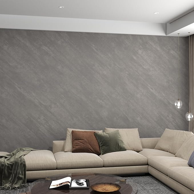 3yecao 16"×354" Faux 3D Grey Concrete Wallpaper Peel and Stick Thick Gray Concrete Contact Paper Matte Textured Removable Cement Wallpaper Stickers for Bedroom Bathroom Basement Gym Walls
