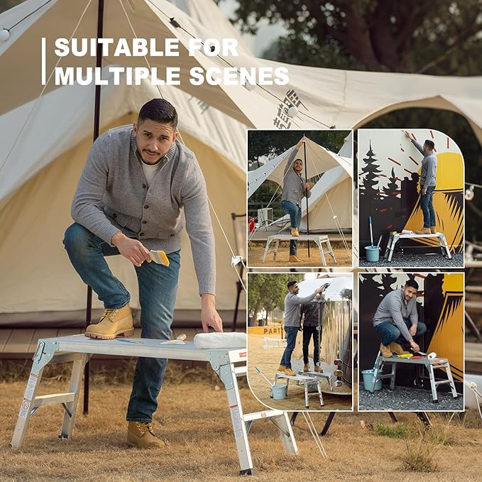 40" Aluminum Folding Work Platform - Portable Bench Ladder & Scaffolding for Adults, 225 LB Capacity, Non-Slip & Stable Design