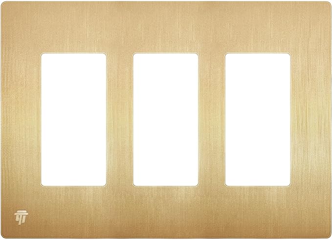 ENERLITES Elite Series Screwless Decorator Wall Plate Child Safe Outlet Cover, Gloss Finish, Size 3-Gang 4.68" H x 6.53" L, Unbreakable Polycarbonate Thermoplastic, SI8833-BGD, Brushed Gold