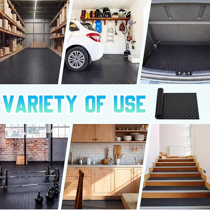 Breling 16 in x 10 ft Rubber Flooring Rolls Mats, Heavy Duty Diamond Plate Coin Plate Garage Floor Mat, PVC Water/Stain Outside Resistant Parking Rv Trailer Flooring
