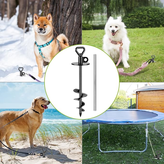 SELEWARE Dog Tie Out Stake 360° Swivel Dog Anchor Outdoor Dog Ground Anchor | 15" Long Anti-Rust Heavy Duty Dog Stake for Large Dogs up to 220 lbs, Easy Install with Twist Rod for Yard, Camping Outside