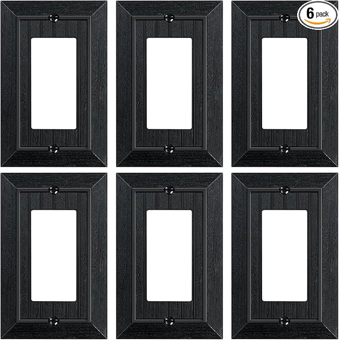 6-Pack Classic Beadboard Decorator Wall Plate Cover, Matte Black Decorative Switch Plates and Outlet Covers, Durable Unbreakable Polycarbonate Wall Plate for Electrical Outlet, Receptacle, GFCI Outlet