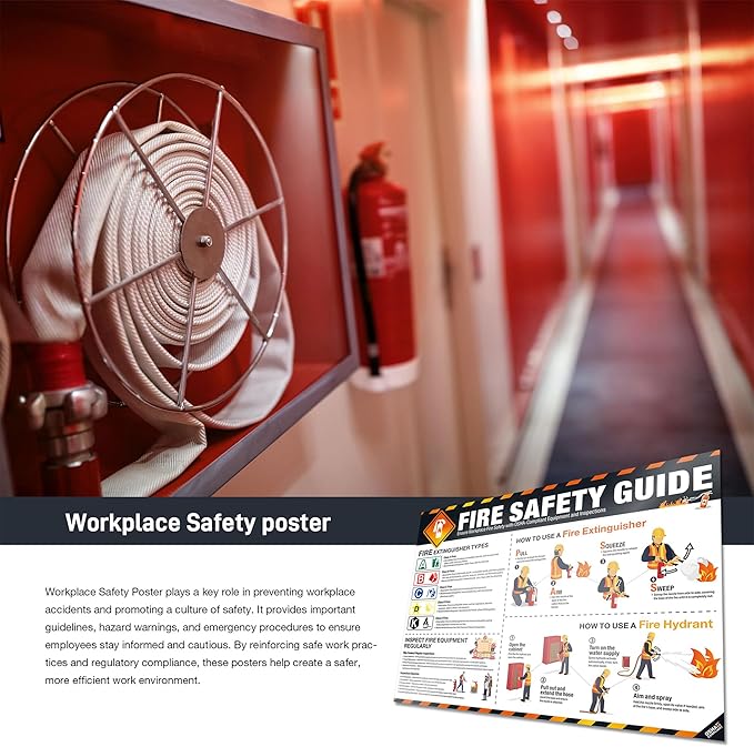 Fire Safety Poster – OSHA Compliance Fire Extinguisher & Hydrant Use Guide, Fire Types Chart, Emergency Instructions, Workplace Safety Sign, Laminated, Large 18 x 24 Wall Chart