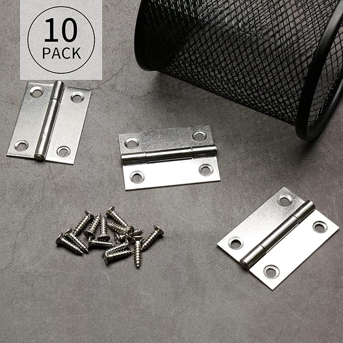2 Inch Nickel Door Hinges, 10 Pcs Stainless Steel Folding Butt Hinges with Screws