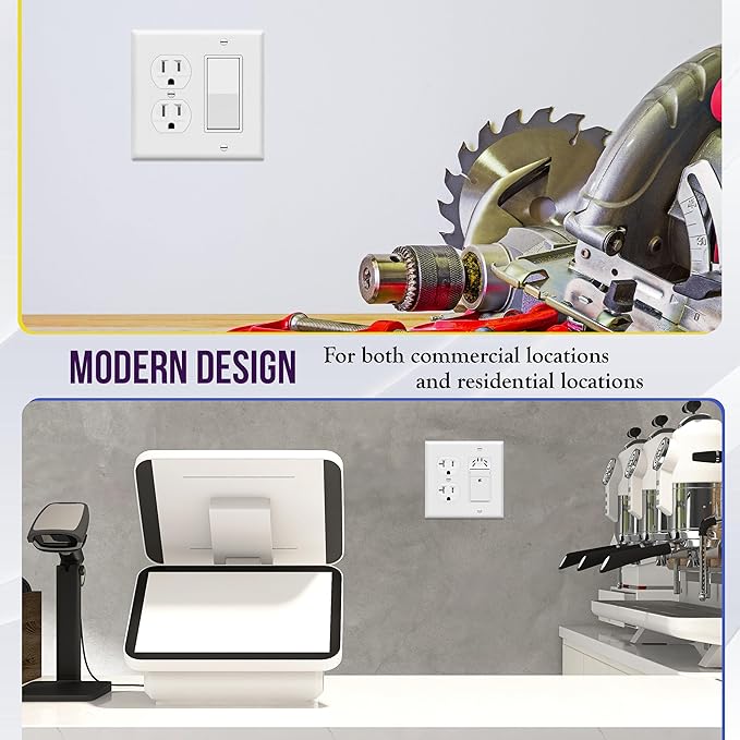 ENERLITES Combination Duplex Receptacle Outlet/Decorator Rocker Light Switch Wall Plate Cover, Standard Size 2-Gang 4.50" x 4.57", Polycarbonate Thermoplastic, UL Listed, 882131-W, White, 2 Pack