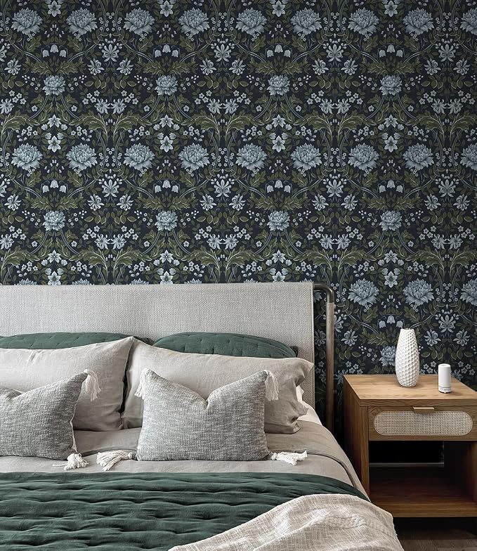 NextWall Honeysuckle Trail Floral Vintage Peel and Stick Wallpaper (Blue & Sage)