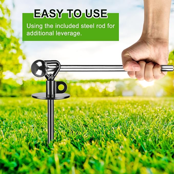 SELEWARE Dog Tie Out Stake Outdoor Dog Ground Anchor Free Swivel Dog Anchor | 2Pcs 15" Anti-Rust Heavy Duty Dog Stake for Large Dogs up to 220 lbs, Easy Install with Twist Rod for Yard, Camping Outside