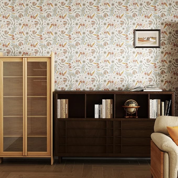 Hopepak Vintage Wallpaper Peel and Stick Floral Wallpaper Boho Floral Contact Paper Removable Self Adhesive for Living Room Bedroom Bathroom Cabinets Wall Decor Vinyl 17.3"×197"