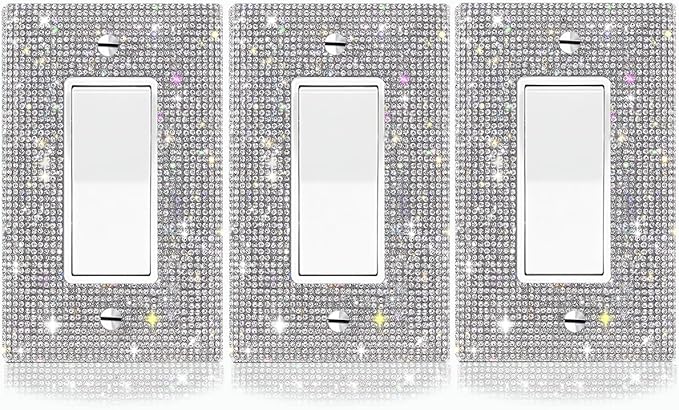 3 PC Shiny Silver Rhinestones Switch Plates And Outlet Covers Wall Plates Light Switch Cover Plate Rhinestones Decorative Outlet Switch Cover Wall Plate Outlet Cover Electric Plate Covers