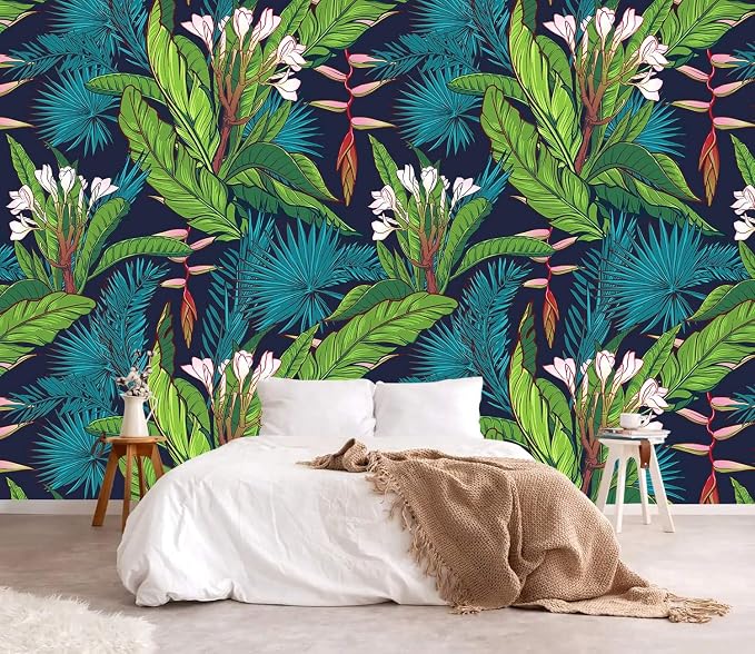 YQWDMX - Tropical Jungle Peel and Stick Wallpaper Green Leaves self-Adhesive Mural for Bedroom ZY13 L
