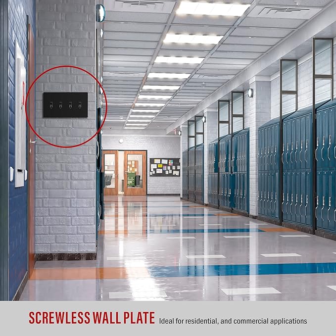 ENERLITES Screwless Quadruple Toggle Switch Wall Plate, Child Safe Light Switch Cover, Standard Size 4-Gang 4.68" x 8.38", Unbreakable Polycarbonate Thermoplastic, UL Listed, SI8814-BK, Glossy, Black