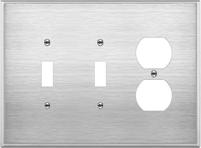 ENERLITES Combination Two Toggle/One Duplex Receptacle Metal Wall Plate, Oversize 3-Gang, 5.51” x 7.48”, UL Listed, 771221O, 430 Stainless Steel