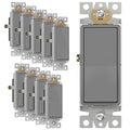 ENERLITES Decorator Paddle Rocker Light Switch, Gloss Finish, Single Pole, 3 Wire, Grounding Screw, Residential Grade,15A 120V/277V, UL Listed, 91150-GY-10PCS, Gray (10 Pack)