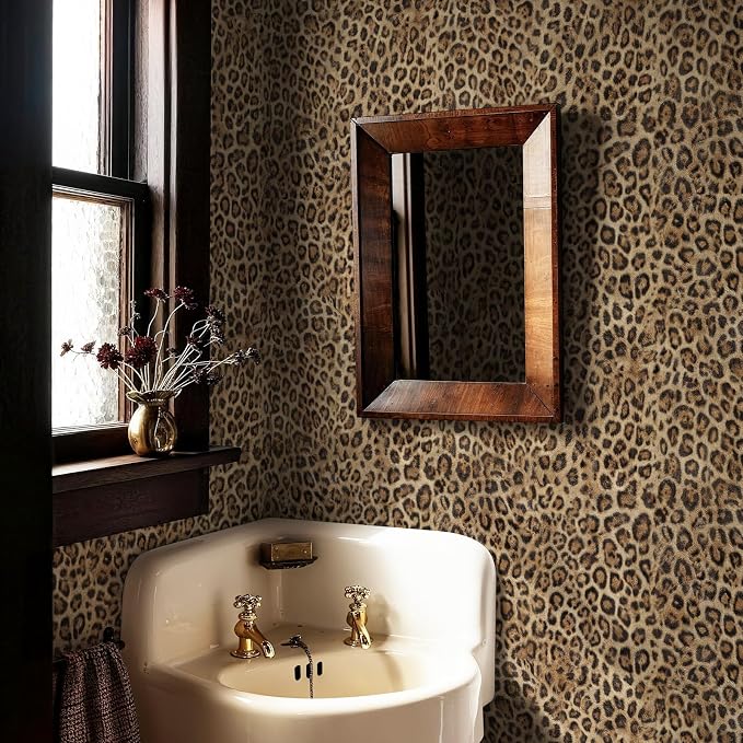 Brown Leopard Print Peel and Stick Wallpaper, 17.3" x 1200" | Waterproof Removable Self Adhesive Wallpaper, Unique Funky Cheetah Contact Paper for Bedroom, Bathroom, Decor,144.3 sq.