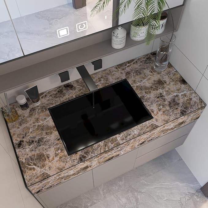 Wide Marble Granite Peel and Stick Wallpaper Contact Paper for Countertops | Counter Top Covers Brown Thick Waterproof Self-Adhesive Marble Vinyl Wrap 31.5x354inch Dark Wall Paper for Kitchen Bathroom