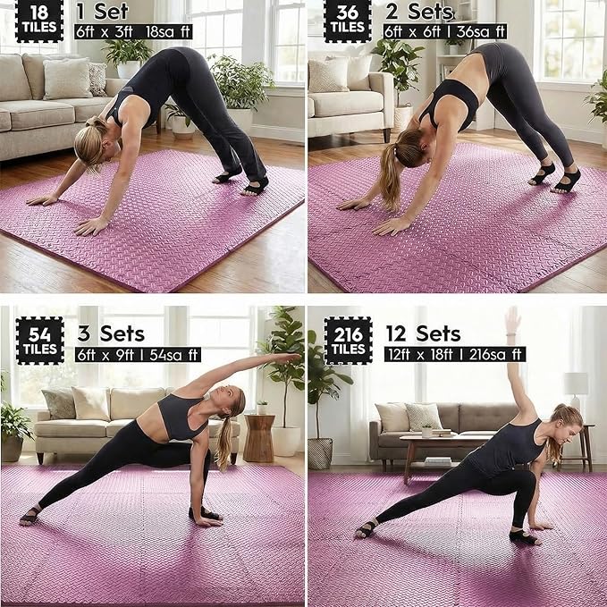 18 Tiles Puzzle Exercise Mat, EVA Interlocking Foam Floor Tiles, Non-Slip, Protective, Water-Resistant Flooring for Home Gym & Workout Equipment, 12.6" x 12.6" x 0.4", 18 Sq Ft