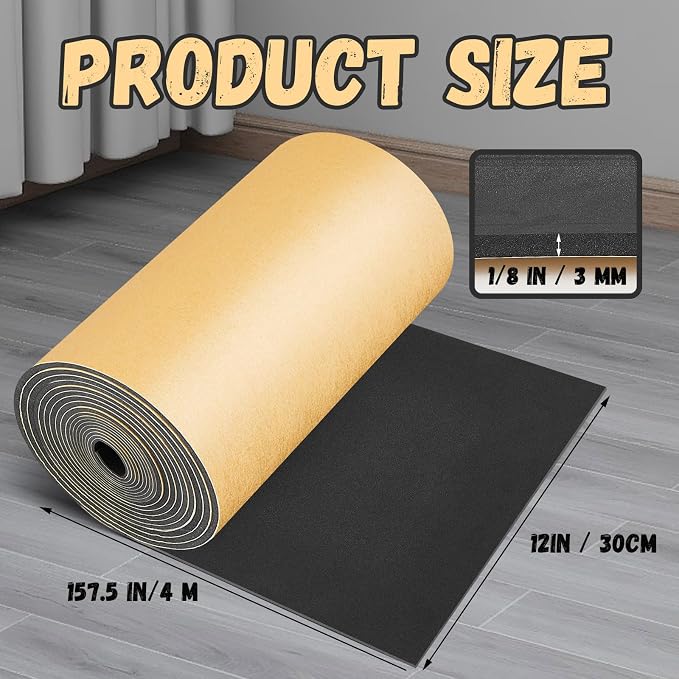 Pangda 1 Piece 157 x 12 x 1/8 Inch Extra Large Marine Foam Roll Closed Cell Rubber with Adhesive Insulation Sheets Lightweight Single Sided Tape Water Weather Resistant for Craft